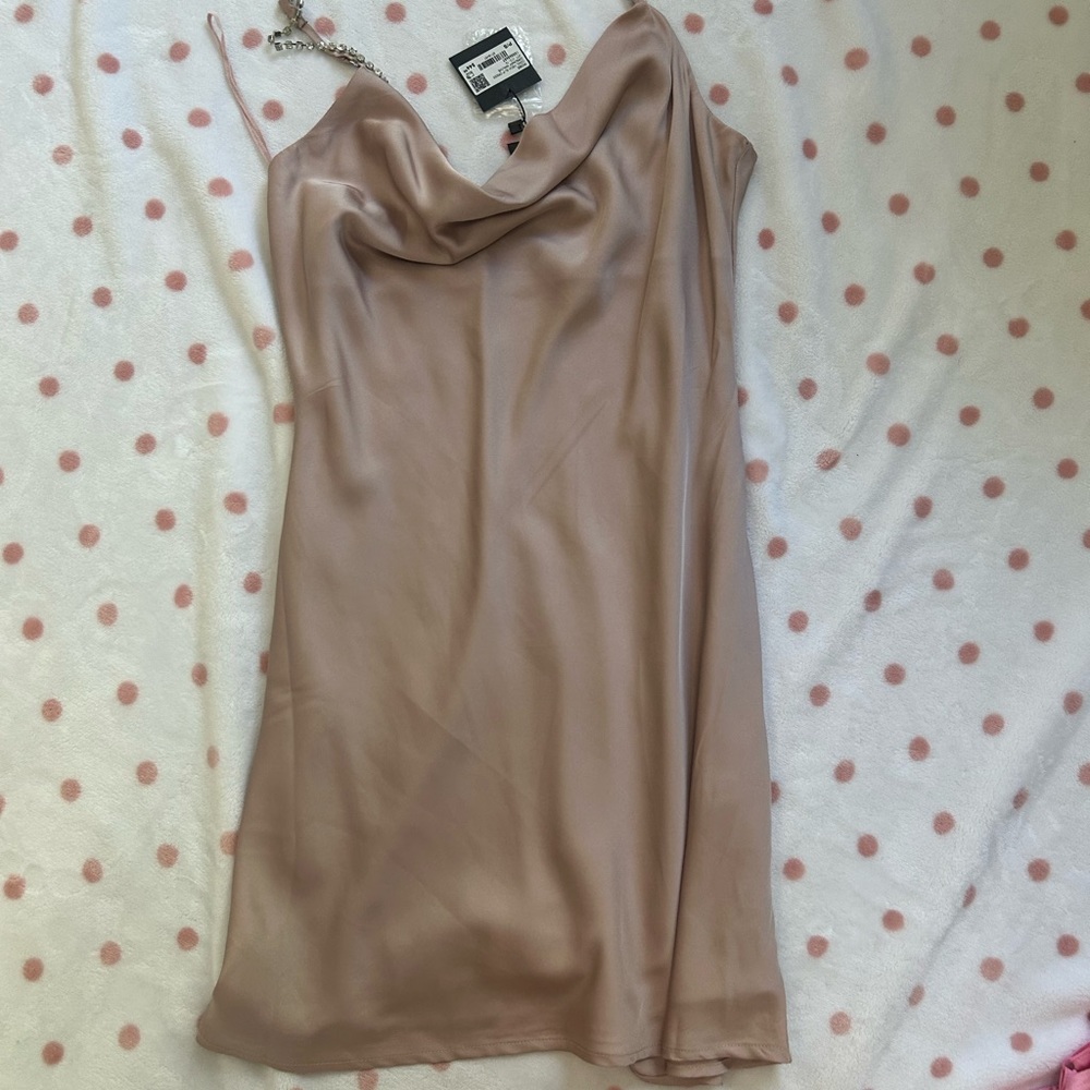 garage cowl neck rhinestone mini slip dress